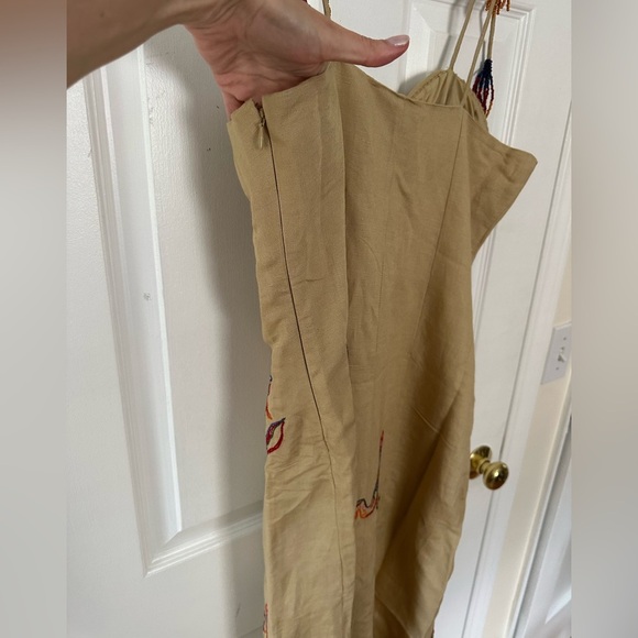 FARM Rio x Anthropologie Tan Embroidered Linen Blend Midi Dress NEW small - Picture 11 of 15